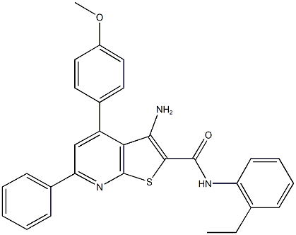 3-amino-N-(2-ethylphenyl)-4-(4-methoxyphenyl)-6-phenylthieno[2,3-b]pyridine-2-carboxamide Struktur