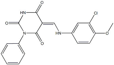 5-[(3-chloro-4-methoxyanilino)methylene]-1-phenyl-2,4,6(1H,3H,5H)-pyrimidinetrione Struktur