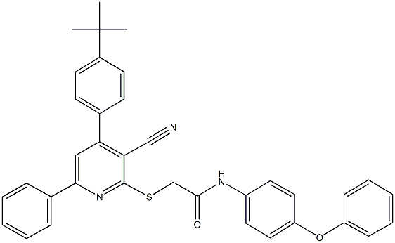 2-{[4-(4-tert-butylphenyl)-3-cyano-6-phenyl-2-pyridinyl]sulfanyl}-N-(4-phenoxyphenyl)acetamide Struktur