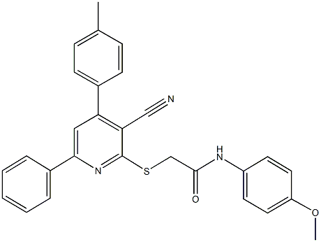 2-{[3-cyano-4-(4-methylphenyl)-6-phenyl-2-pyridinyl]sulfanyl}-N-(4-methoxyphenyl)acetamide Struktur