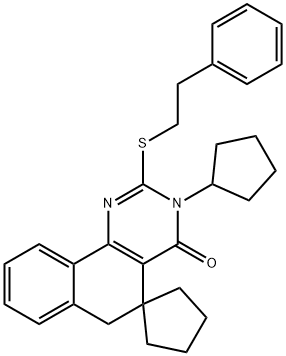 3-cyclopentyl-2-[(2-phenylethyl)sulfanyl]-5,6-dihydrospiro(benzo[h]quinazoline-5,1'-cyclopentane)-4(3H)-one Struktur