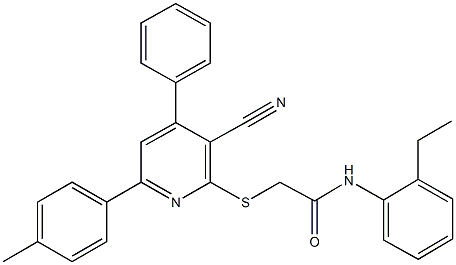 2-{[3-cyano-6-(4-methylphenyl)-4-phenyl-2-pyridinyl]sulfanyl}-N-(2-ethylphenyl)acetamide Struktur