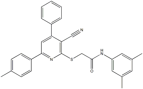 2-{[3-cyano-6-(4-methylphenyl)-4-phenyl-2-pyridinyl]sulfanyl}-N-(3,5-dimethylphenyl)acetamide Struktur