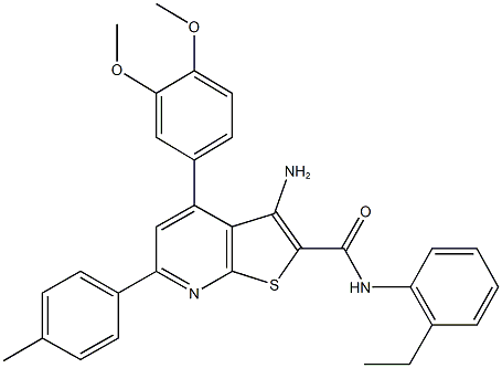 3-amino-4-(3,4-dimethoxyphenyl)-N-(2-ethylphenyl)-6-(4-methylphenyl)thieno[2,3-b]pyridine-2-carboxamide Struktur