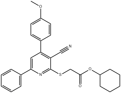 cyclohexyl {[3-cyano-4-(4-methoxyphenyl)-6-phenyl-2-pyridinyl]sulfanyl}acetate Struktur