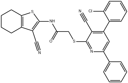 2-{[4-(2-chlorophenyl)-3-cyano-6-phenyl-2-pyridinyl]sulfanyl}-N-(3-cyano-4,5,6,7-tetrahydro-1-benzothien-2-yl)acetamide Struktur