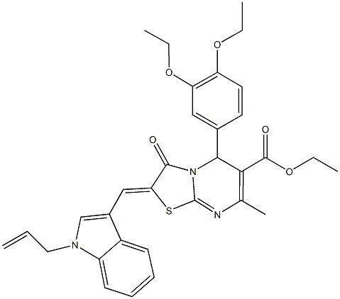 ethyl 2-[(1-allyl-1H-indol-3-yl)methylene]-5-(3,4-diethoxyphenyl)-7-methyl-3-oxo-2,3-dihydro-5H-[1,3]thiazolo[3,2-a]pyrimidine-6-carboxylate Struktur