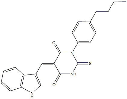 1-(4-butylphenyl)-5-(1H-indol-3-ylmethylene)-2-thioxodihydro-4,6(1H,5H)-pyrimidinedione Struktur