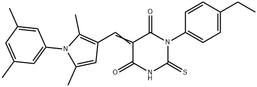 5-{[1-(3,5-dimethylphenyl)-2,5-dimethyl-1H-pyrrol-3-yl]methylene}-1-(4-ethylphenyl)-2-thioxodihydro-4,6(1H,5H)-pyrimidinedione Struktur