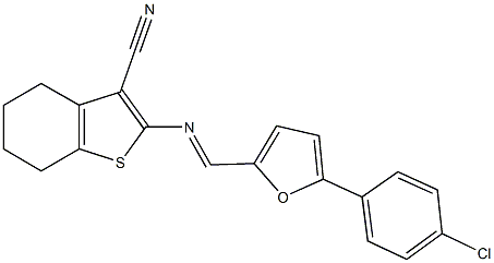 2-({[5-(4-chlorophenyl)-2-furyl]methylene}amino)-4,5,6,7-tetrahydro-1-benzothiophene-3-carbonitrile Struktur