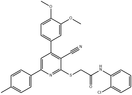 N-(2-chlorophenyl)-2-{[3-cyano-4-(3,4-dimethoxyphenyl)-6-(4-methylphenyl)-2-pyridinyl]sulfanyl}acetamide Struktur