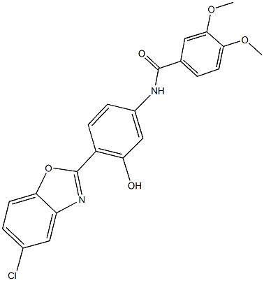 N-[4-(5-chloro-1,3-benzoxazol-2-yl)-3-hydroxyphenyl]-3,4-dimethoxybenzamide Struktur