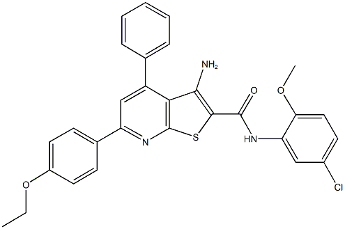 3-amino-N-(5-chloro-2-methoxyphenyl)-6-(4-ethoxyphenyl)-4-phenylthieno[2,3-b]pyridine-2-carboxamide Struktur