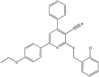 2-[(2-chlorobenzyl)sulfanyl]-6-(4-ethoxyphenyl)-4-phenylnicotinonitrile Struktur