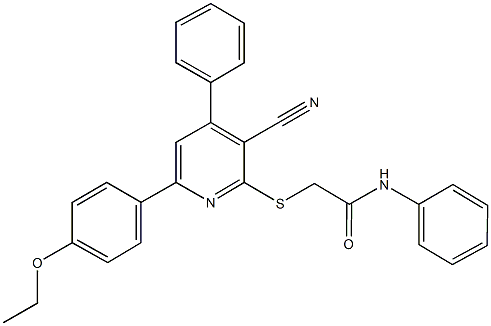 2-{[3-cyano-6-(4-ethoxyphenyl)-4-phenyl-2-pyridinyl]sulfanyl}-N-phenylacetamide Struktur