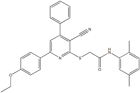 2-{[3-cyano-6-(4-ethoxyphenyl)-4-phenyl-2-pyridinyl]sulfanyl}-N-(2,5-dimethylphenyl)acetamide Struktur