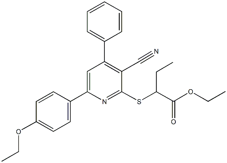 ethyl 2-{[3-cyano-6-(4-ethoxyphenyl)-4-phenyl-2-pyridinyl]sulfanyl}butanoate Struktur