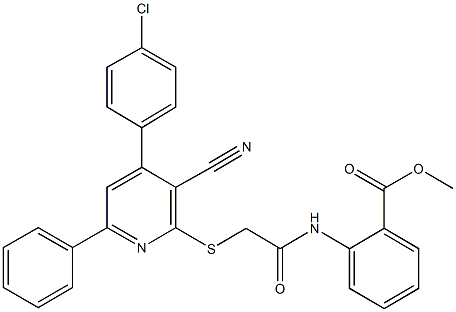 methyl 2-[({[4-(4-chlorophenyl)-3-cyano-6-phenyl-2-pyridinyl]sulfanyl}acetyl)amino]benzoate Struktur