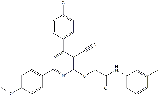 2-{[4-(4-chlorophenyl)-3-cyano-6-(4-methoxyphenyl)-2-pyridinyl]sulfanyl}-N-(3-methylphenyl)acetamide Struktur