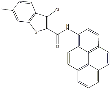 3-chloro-6-methyl-N-(1-pyrenyl)-1-benzothiophene-2-carboxamide Struktur