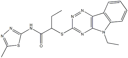 2-[(5-ethyl-5H-[1,2,4]triazino[5,6-b]indol-3-yl)sulfanyl]-N-(5-methyl-1,3,4-thiadiazol-2-yl)butanamide Struktur