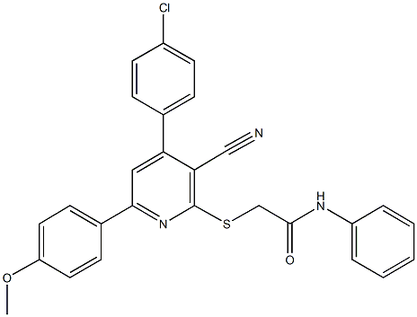 2-{[4-(4-chlorophenyl)-3-cyano-6-(4-methoxyphenyl)-2-pyridinyl]sulfanyl}-N-phenylacetamide Struktur