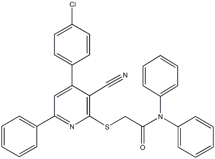 2-{[4-(4-chlorophenyl)-3-cyano-6-phenyl-2-pyridinyl]sulfanyl}-N,N-diphenylacetamide Struktur