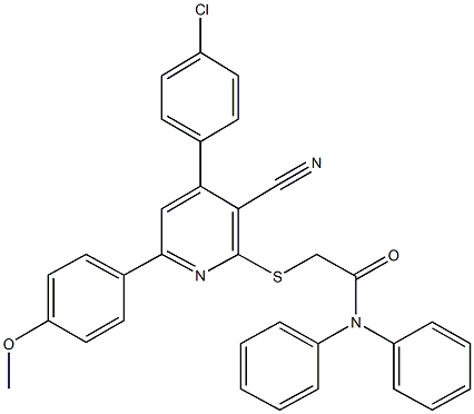 2-{[4-(4-chlorophenyl)-3-cyano-6-(4-methoxyphenyl)-2-pyridinyl]sulfanyl}-N,N-diphenylacetamide Struktur