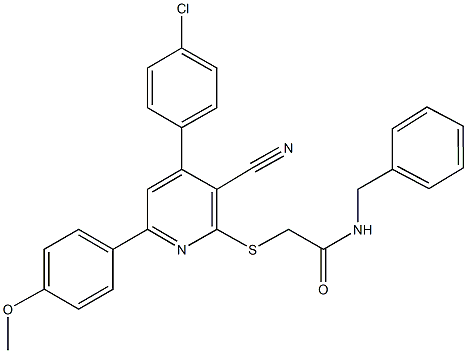 N-benzyl-2-{[4-(4-chlorophenyl)-3-cyano-6-(4-methoxyphenyl)-2-pyridinyl]sulfanyl}acetamide Struktur