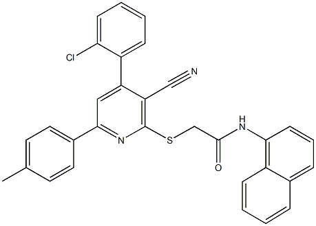 2-{[4-(2-chlorophenyl)-3-cyano-6-(4-methylphenyl)-2-pyridinyl]sulfanyl}-N-(1-naphthyl)acetamide Struktur