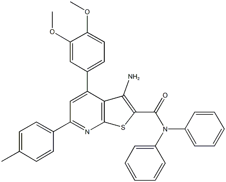 3-amino-4-(3,4-dimethoxyphenyl)-6-(4-methylphenyl)-N,N-diphenylthieno[2,3-b]pyridine-2-carboxamide Struktur