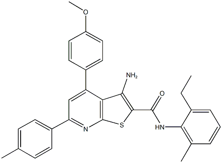 3-amino-N-(2-ethyl-6-methylphenyl)-4-(4-methoxyphenyl)-6-(4-methylphenyl)thieno[2,3-b]pyridine-2-carboxamide Struktur