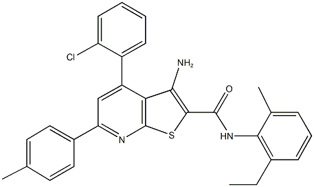 3-amino-4-(2-chlorophenyl)-N-(2-ethyl-6-methylphenyl)-6-(4-methylphenyl)thieno[2,3-b]pyridine-2-carboxamide Struktur