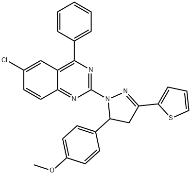 4-[1-(6-chloro-4-phenyl-2-quinazolinyl)-3-(2-thienyl)-4,5-dihydro-1H-pyrazol-5-yl]phenyl methyl ether Struktur