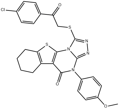 1-{[2-(4-chlorophenyl)-2-oxoethyl]sulfanyl}-4-(4-methoxyphenyl)-6,7,8,9-tetrahydro[1]benzothieno[3,2-e][1,2,4]triazolo[4,3-a]pyrimidin-5(4H)-one Struktur