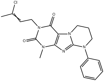 3-(3-chloro-2-butenyl)-1-methyl-9-phenyl-6,7,8,9-tetrahydropyrimido[2,1-f]purine-2,4(1H,3H)-dione Struktur