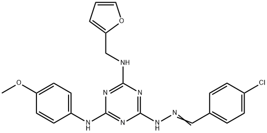 4-chlorobenzaldehyde [4-[(2-furylmethyl)amino]-6-(4-methoxyanilino)-1,3,5-triazin-2-yl]hydrazone Struktur