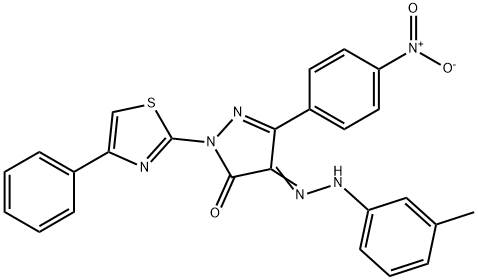 3-{4-nitrophenyl}-1-(4-phenyl-1,3-thiazol-2-yl)-1H-pyrazole-4,5-dione 4-[(3-methylphenyl)hydrazone] Struktur