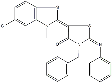 3-benzyl-5-(5-chloro-3-methyl-1,3-benzothiazol-2(3H)-ylidene)-2-(phenylimino)-1,3-thiazolidin-4-one Struktur