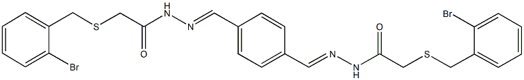 2-[(2-bromobenzyl)sulfanyl]-N'-[4-(2-{[(2-bromobenzyl)sulfanyl]acetyl}carbohydrazonoyl)benzylidene]acetohydrazide Struktur