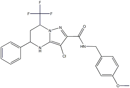 3-chloro-N-(4-methoxybenzyl)-5-phenyl-7-(trifluoromethyl)-4,5,6,7-tetrahydropyrazolo[1,5-a]pyrimidine-2-carboxamide Struktur