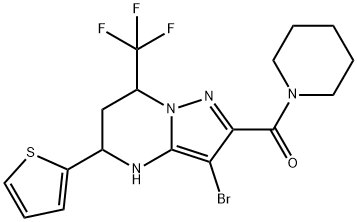 3-bromo-2-(1-piperidinylcarbonyl)-5-(2-thienyl)-7-(trifluoromethyl)-4,5,6,7-tetrahydropyrazolo[1,5-a]pyrimidine Struktur