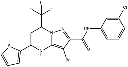 3-bromo-N-(3-chlorophenyl)-5-(2-thienyl)-7-(trifluoromethyl)-4,5,6,7-tetrahydropyrazolo[1,5-a]pyrimidine-2-carboxamide Struktur