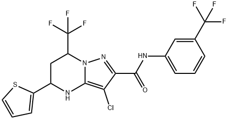 3-chloro-5-(2-thienyl)-7-(trifluoromethyl)-N-[3-(trifluoromethyl)phenyl]-4,5,6,7-tetrahydropyrazolo[1,5-a]pyrimidine-2-carboxamide Struktur