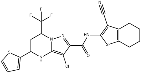 3-chloro-N-(3-cyano-4,5,6,7-tetrahydro-1-benzothien-2-yl)-5-(2-thienyl)-7-(trifluoromethyl)-4,5,6,7-tetrahydropyrazolo[1,5-a]pyrimidine-2-carboxamide Struktur