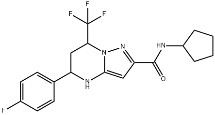 N-cyclopentyl-5-(4-fluorophenyl)-7-(trifluoromethyl)-4,5,6,7-tetrahydropyrazolo[1,5-a]pyrimidine-2-carboxamide Struktur