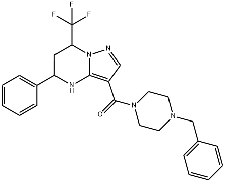 3-[(4-benzyl-1-piperazinyl)carbonyl]-5-phenyl-7-(trifluoromethyl)-4,5,6,7-tetrahydropyrazolo[1,5-a]pyrimidine Struktur