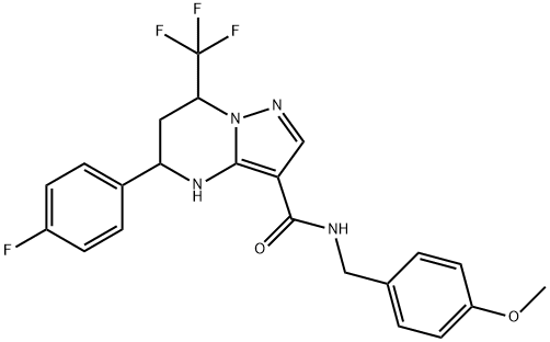 5-(4-fluorophenyl)-N-(4-methoxybenzyl)-7-(trifluoromethyl)-4,5,6,7-tetrahydropyrazolo[1,5-a]pyrimidine-3-carboxamide Struktur