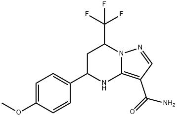 5-(4-methoxyphenyl)-7-(trifluoromethyl)-4,5,6,7-tetrahydropyrazolo[1,5-a]pyrimidine-3-carboxamide Struktur