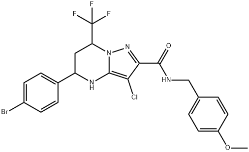 5-(4-bromophenyl)-3-chloro-N-(4-methoxybenzyl)-7-(trifluoromethyl)-4,5,6,7-tetrahydropyrazolo[1,5-a]pyrimidine-2-carboxamide Struktur